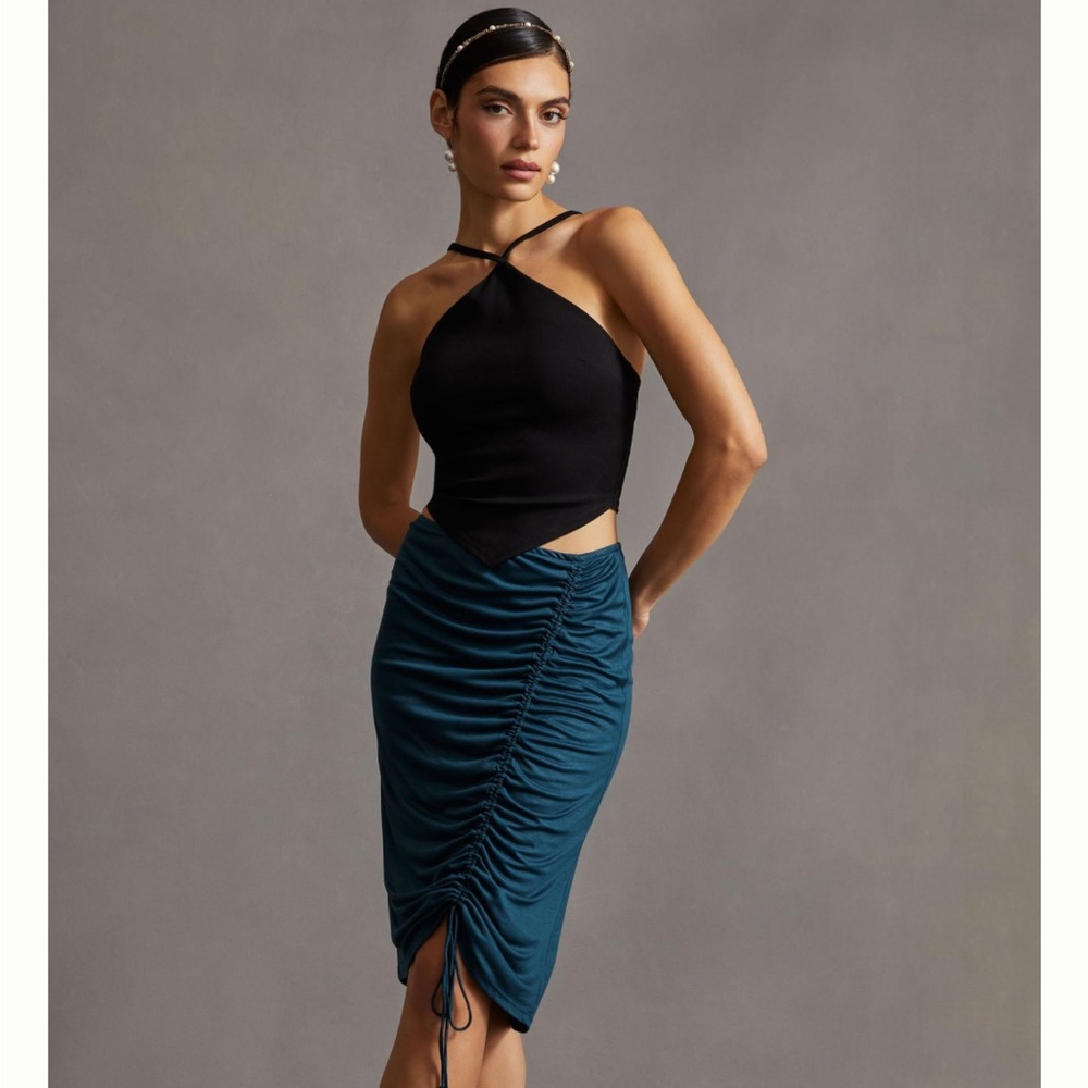 Anthropologie Ruched Midi Skirt